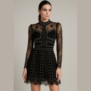 Edgy Sexy Black Lace Mini Dress with Stud Detail Size Small NWT Whimsygoth Y2k